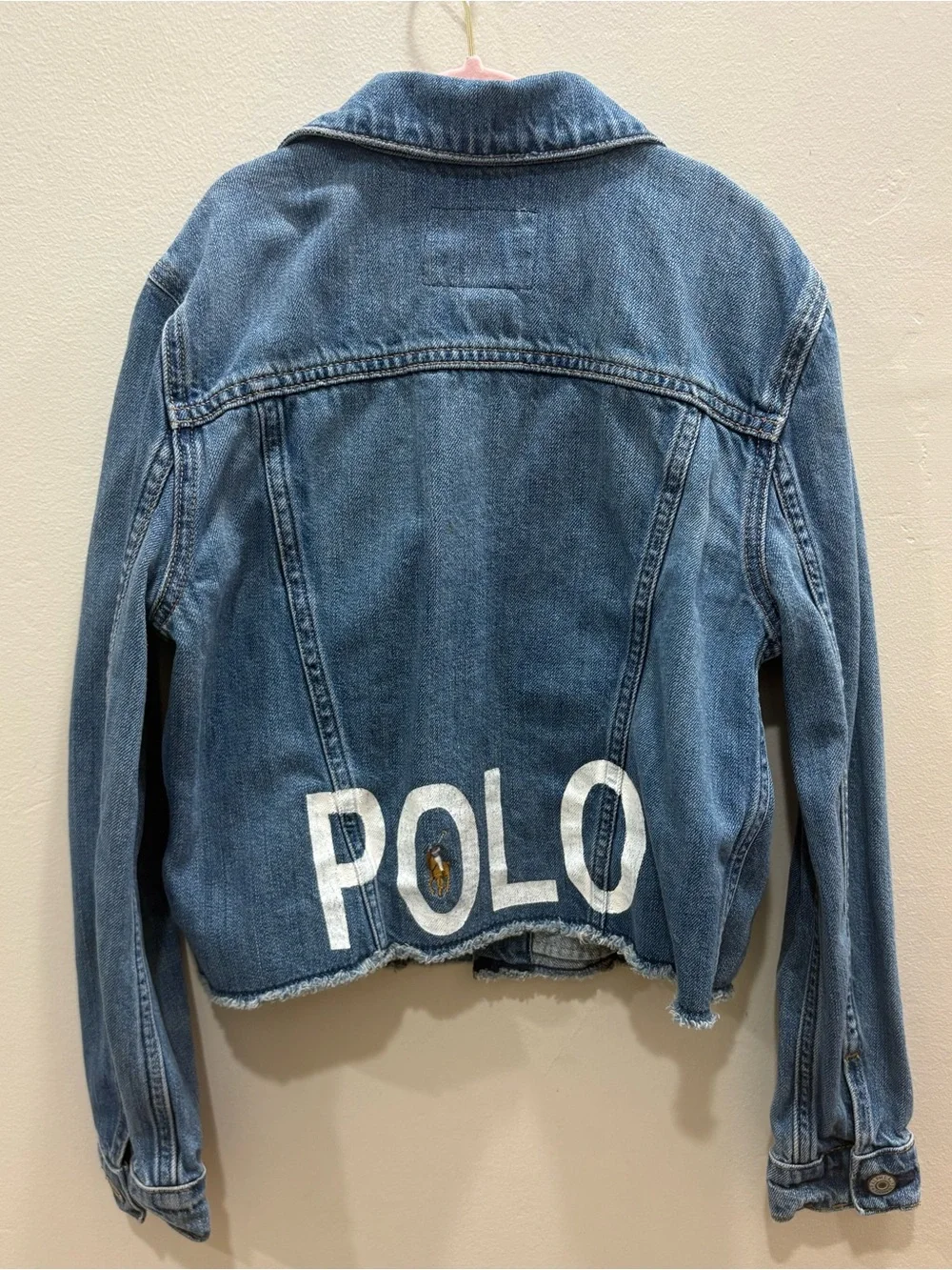 Polo Ralph Lauren Girls Denim Jacket Size 150 Raw Hem Logo Back